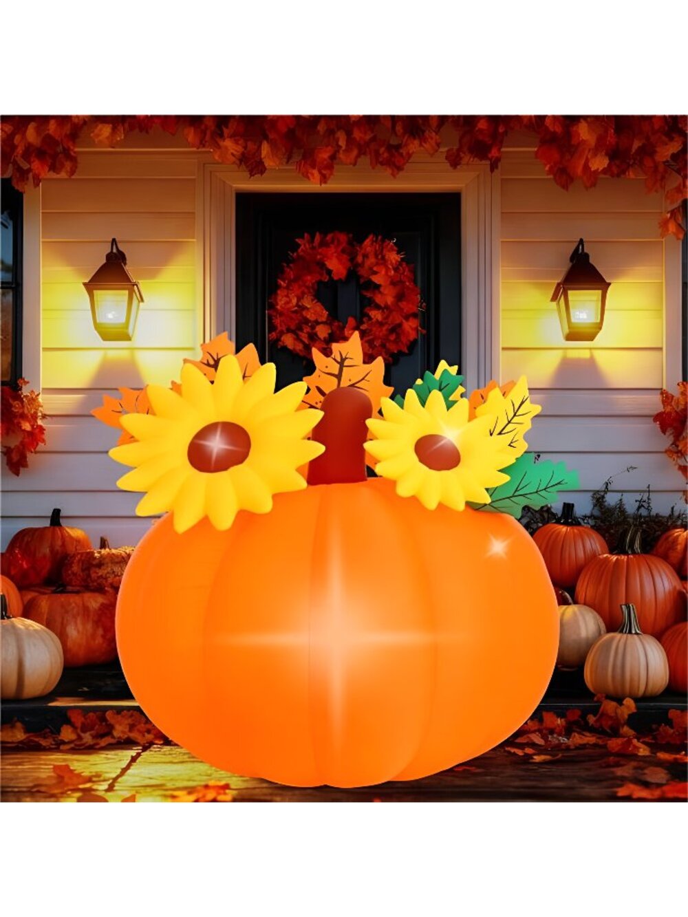 5 ft Tall Sunflower Pumpkin Inflatable Decorations with Build-in LEDs